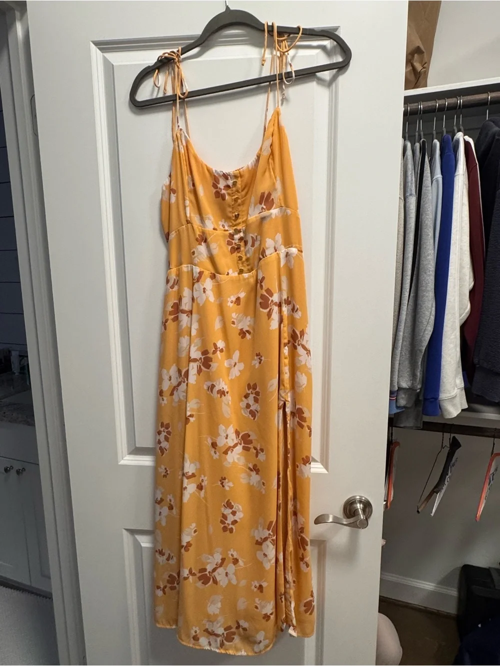 Abercrombie & Fitch Yellow Floral Maxi Dress with White & Brown Accents